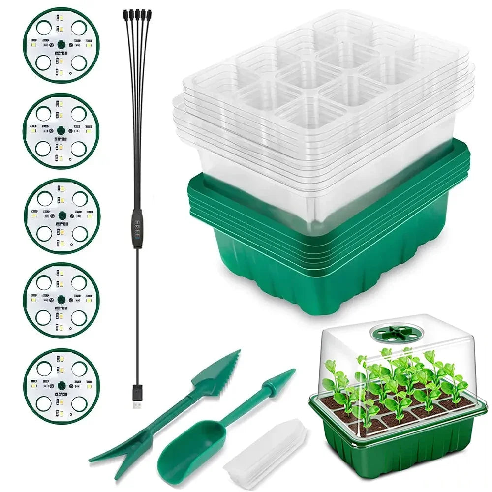 Led Grow Light with Seeding Trays Full Spectrum Seed Starter Kit Tools Germination Growing Lamp for Greenhouse Plant 12 Cells