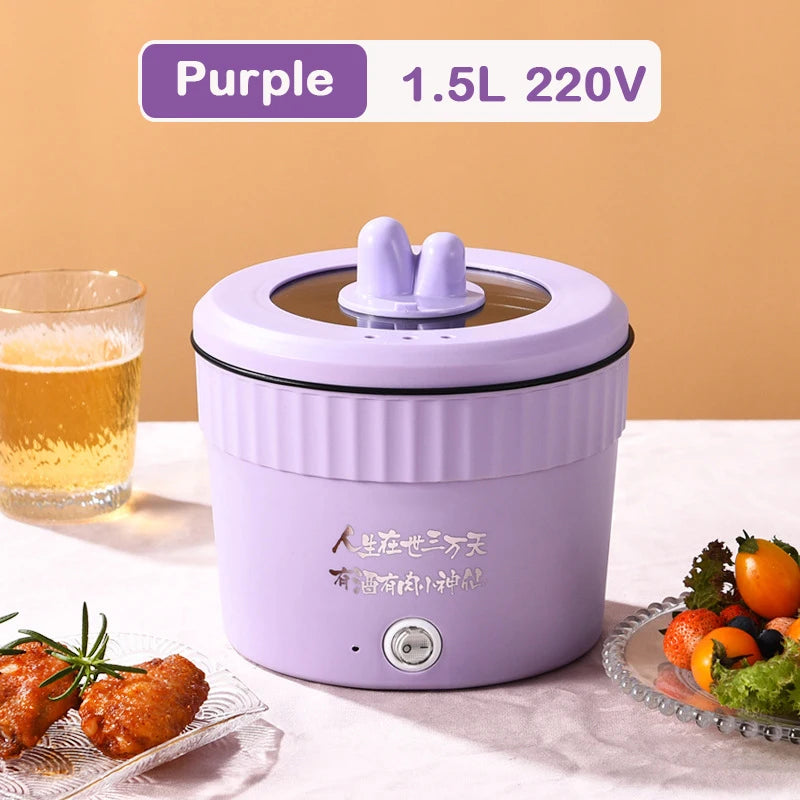 110V Mini Electric Cooking Pot Multifunctional Rice Cooker Hot Pot Instant Noodles Porridge Omelette Quick Food Pot Frying Pan