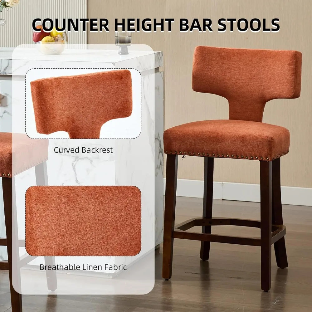26’’ Counter Height Bar Stools Set of 4, Linen Upholstered Counter Stools with Curved Back, Comfortable Farmhouse Bar stools