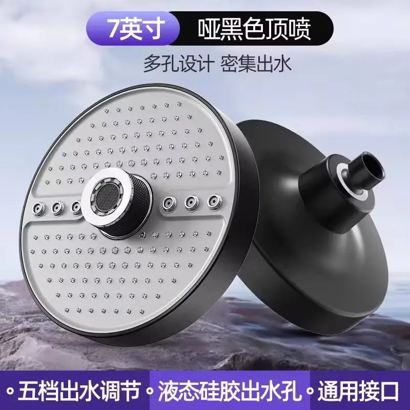 New 175mm Big Panel Showerhead 5 Mode Supercharge Rainfall Shower Head High Pressure Top Rain Shower Faucet Bathroom Accessories