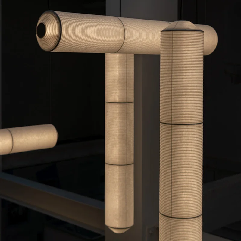 Wabi sabi Pendant Light Tekio Horizontal lighting white cylinder light fabric lampshades Living Room farmhouse light fixtures