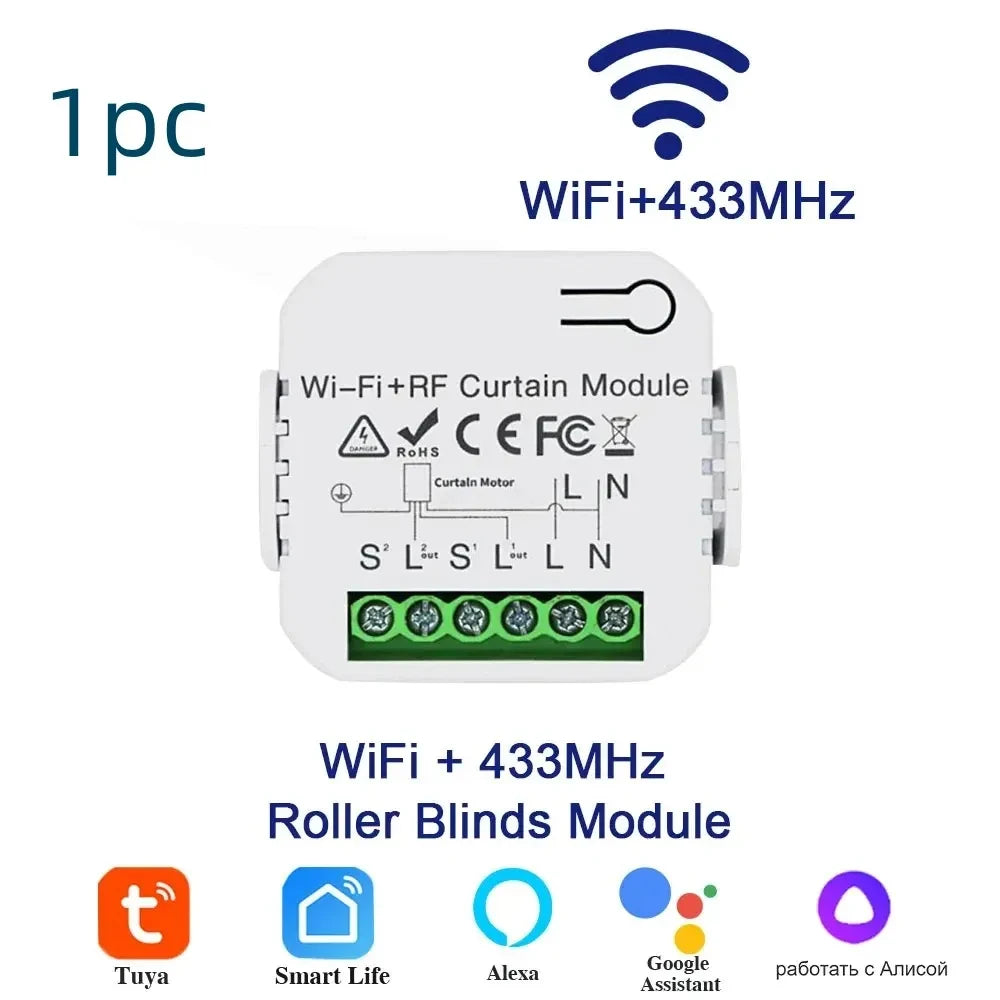 Tuya WiFi Smart Curtain Switch Blind Rolling Shutter RF433MHz Remote Control For Smart Life App Support Google Home Alexa