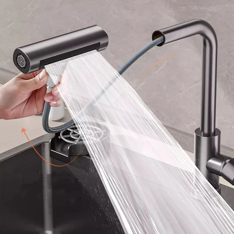 Brass Kitchen Faucet Single Hole Pull-Out Spout Kitchen Sink Mixer Faucet Four-bar Water Outlet Mode Cold and Hot Mixer Faucet