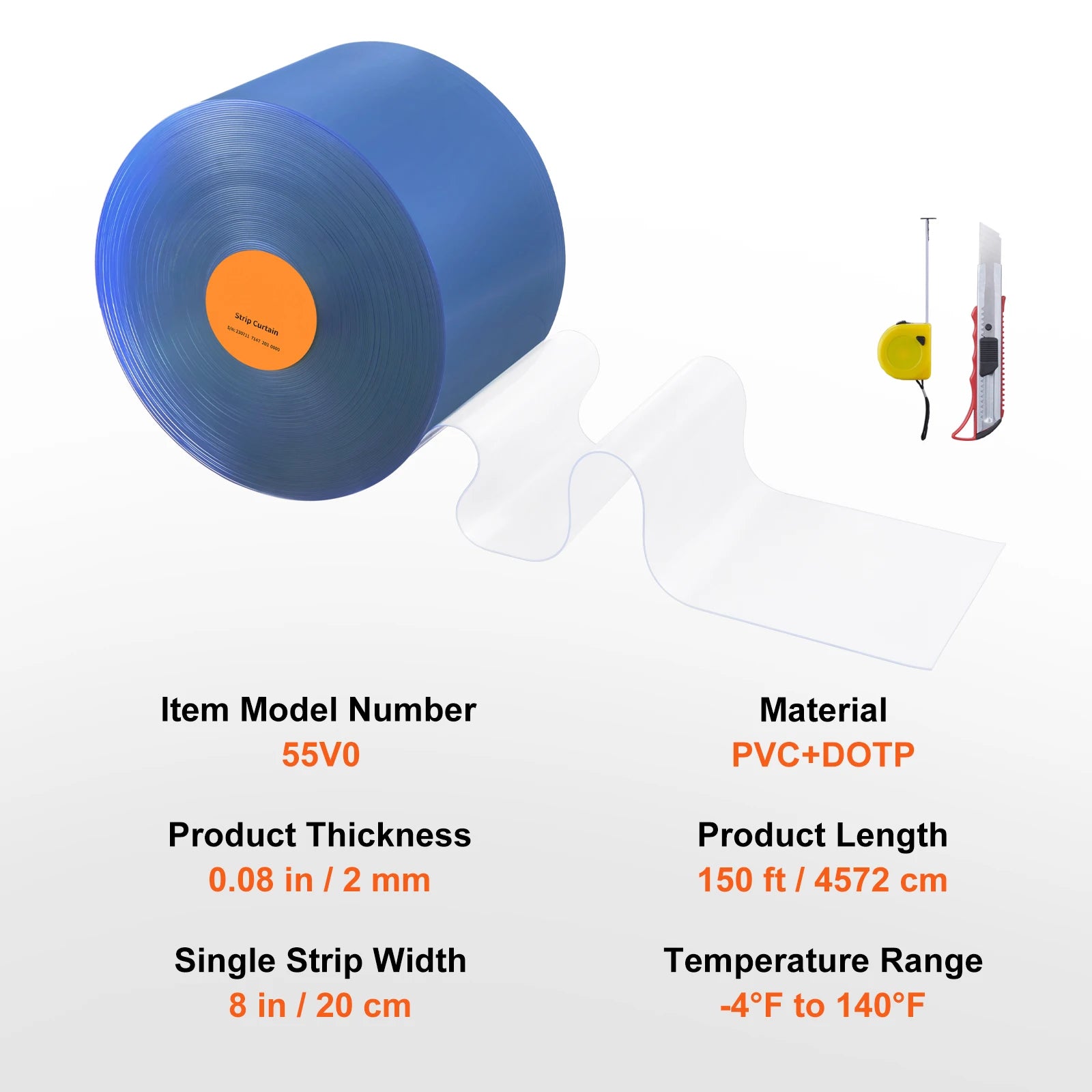 SucceBuy PVC Soft Door Curtain Transparent Insulation Strip Hanging Curtain Windproof Sliding for Window Warehouse Screen