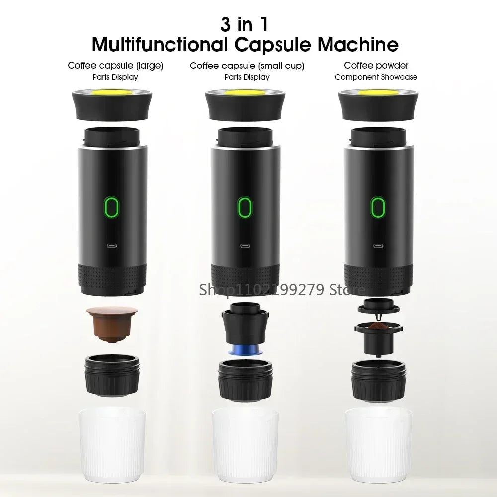3 in 1 Electric Travel Espresso Machine Heating Water Portable Coffee Maker Compatible with Ground Coffee Small Large Capsules