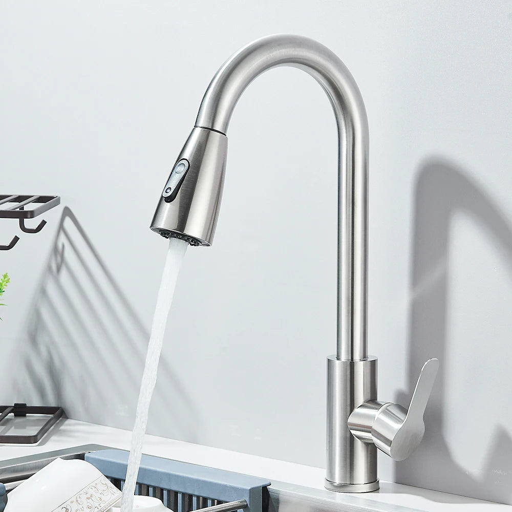 Pull Out Kitchen Faucet 360 Rotate Shower/Stream Sprayer Head Mixer Hot and Cold Water Tap Deck Mounted