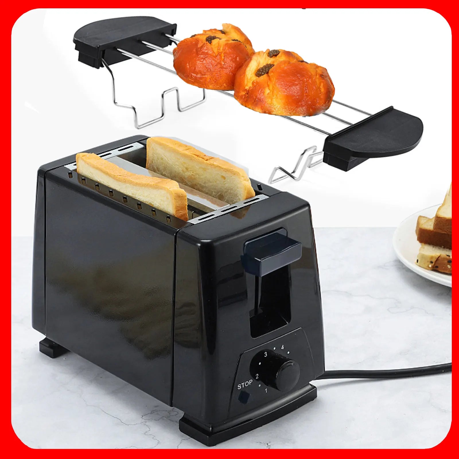 Frying Pan Toaster, 650W, Automatic Shut-Off and Ejection, 6 Settings, Heats Croissants