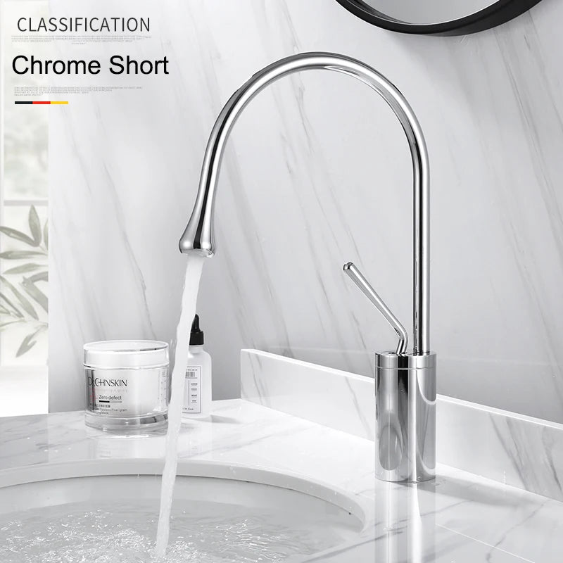 Suguword Basin Faucet Hot&Cold Water Mixer Tap Brass Deck Mounted Crane Kitchen Basin Sink Tap Mixer Single Handle Bathroom Tap