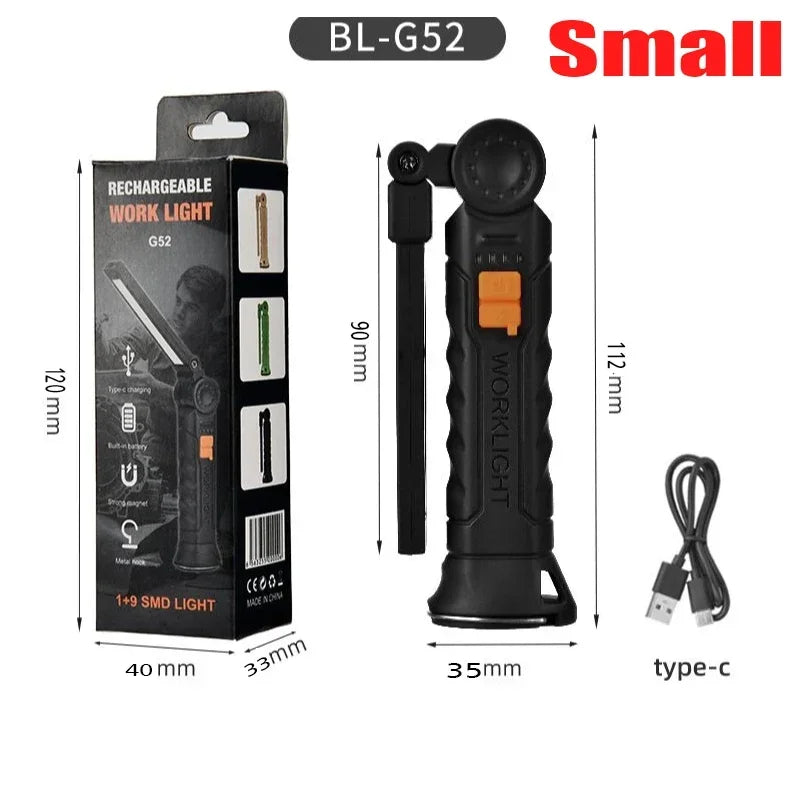 Multifunctional Folding Work Light Portable Camping Light Type-C Rechargeable Flashlight With Built-in Battery Magnetic Lamp