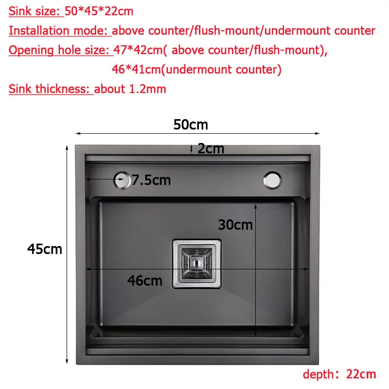 Hidden Kitchen sink Stainless Steel Bar Single bowl small sink With lid Open kitchen sinks Mini balcony Matt Black sink