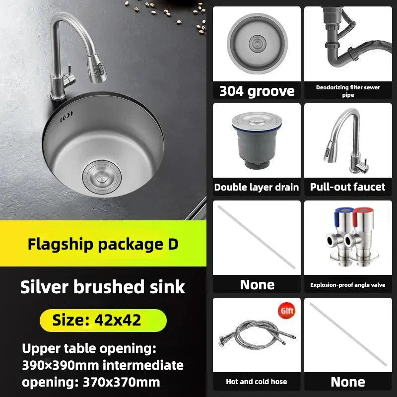 Black Round Bar Sink Nano Stainless Steel Single Basin Small Kitchen Dishwashing and Vegetable Washing Sink kitchen sink cocina