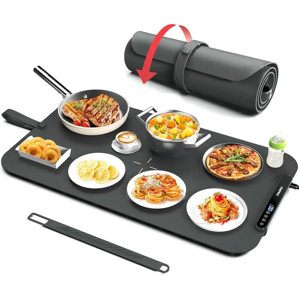 Silicone Electric Warming Mat Food Tray with 7 Temp Settings Auto Shut Off Timer Fahrenheit Celsius Easy Clean Large Surface