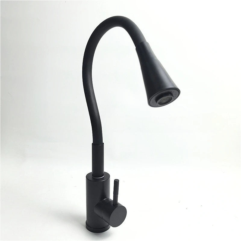 Kitchen Sink Faucet Matte Black 2 Modes Flexible Pipe Hot and Cold Water Mixing Tap Single Handle Free Rotation Tap
