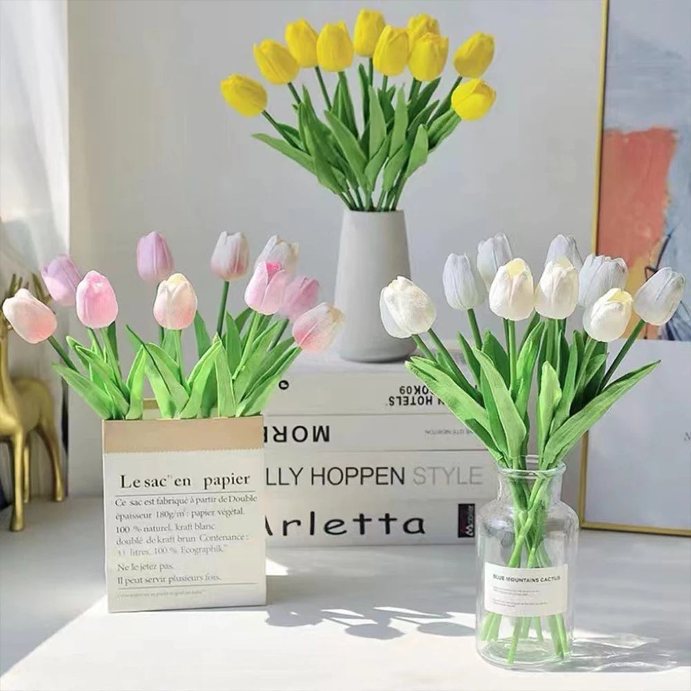 5 PCS Tulips Artificial Flowers Bunch Real Touch Tulip Flowers for Home Wedding Fake Flowers Bridal Bouquet Decoration