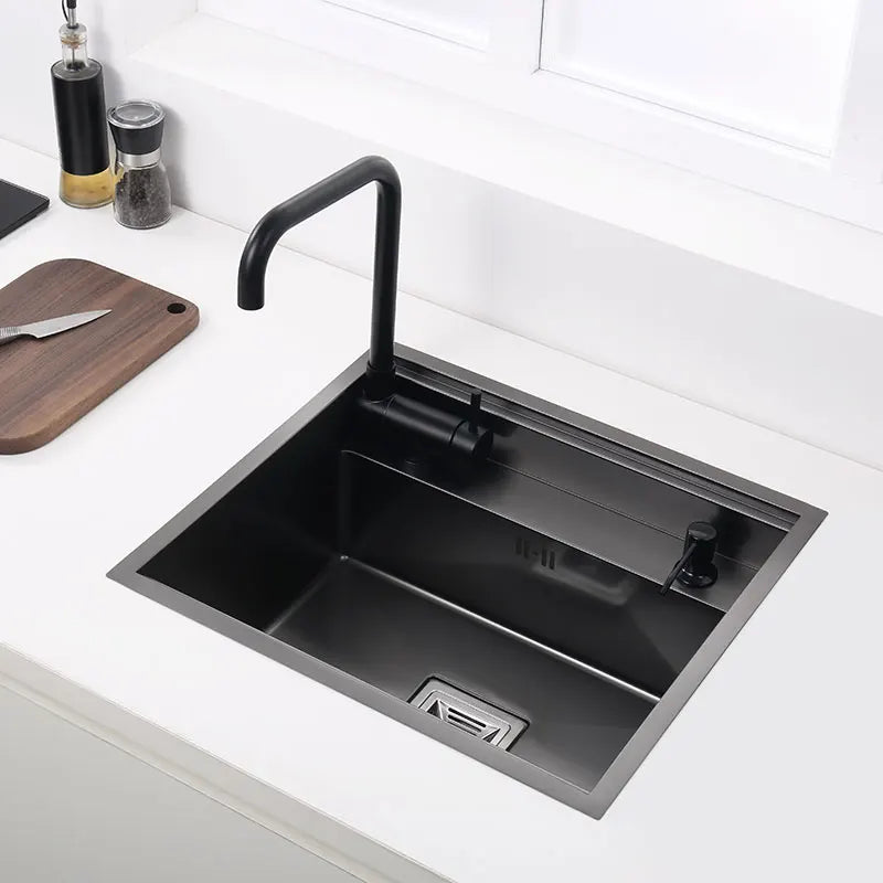 Hidden Kitchen sink Stainless Steel Bar Single bowl small sink With lid Open kitchen sinks Mini balcony Matt Black sink