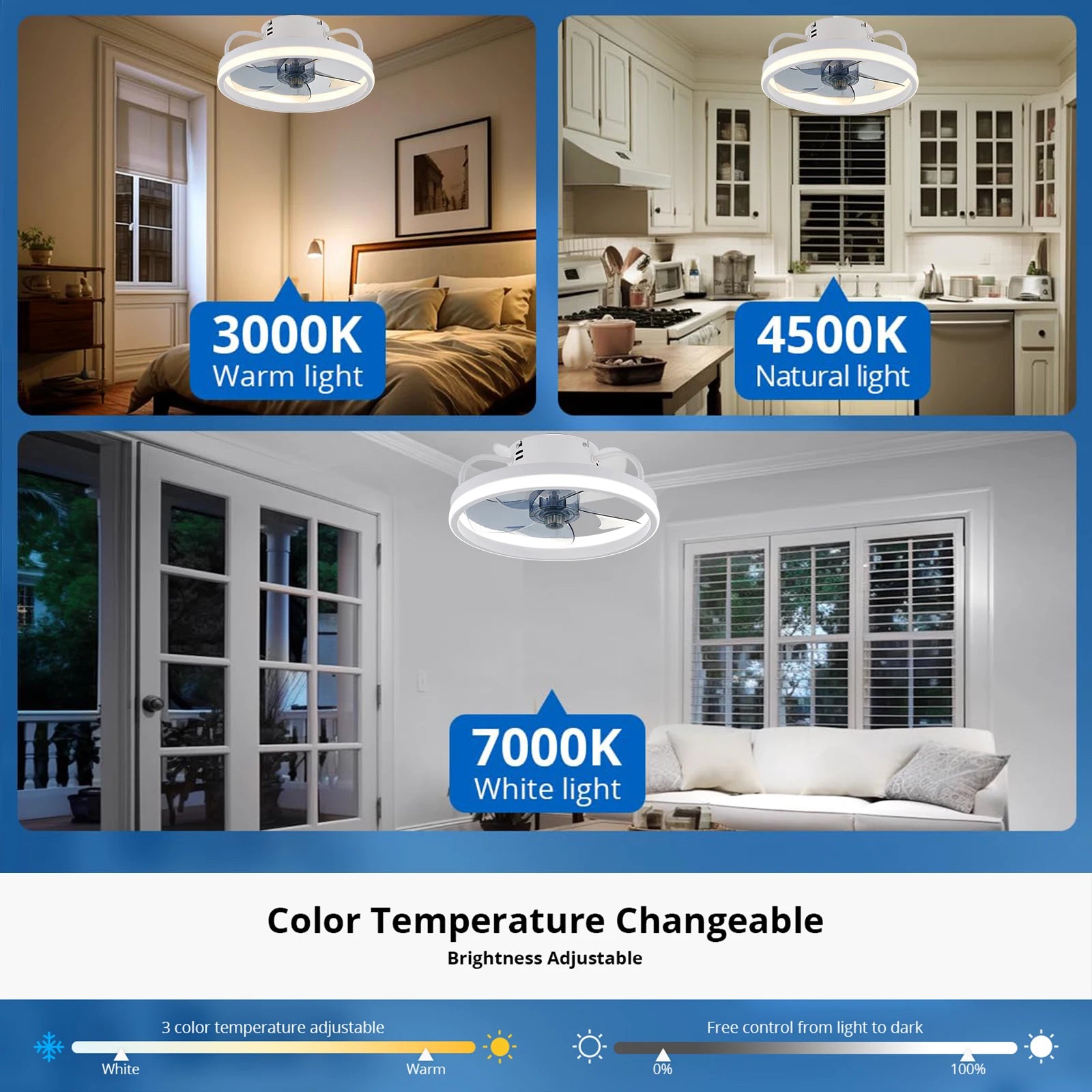 Smart Fan Light with Remote Control Modern Dilent Dimmable LED Ceiling fan with Light for Home Kitchen Living Room Bedroom