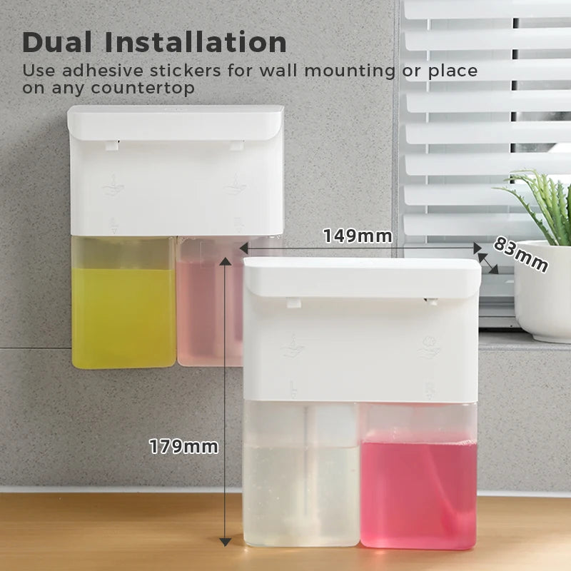 600ml Automatic Foam Soap Dispenser Double-Head Touchless Rechargeable 3-Level Adjustable Induction Sensor for Kitchen Bathroom