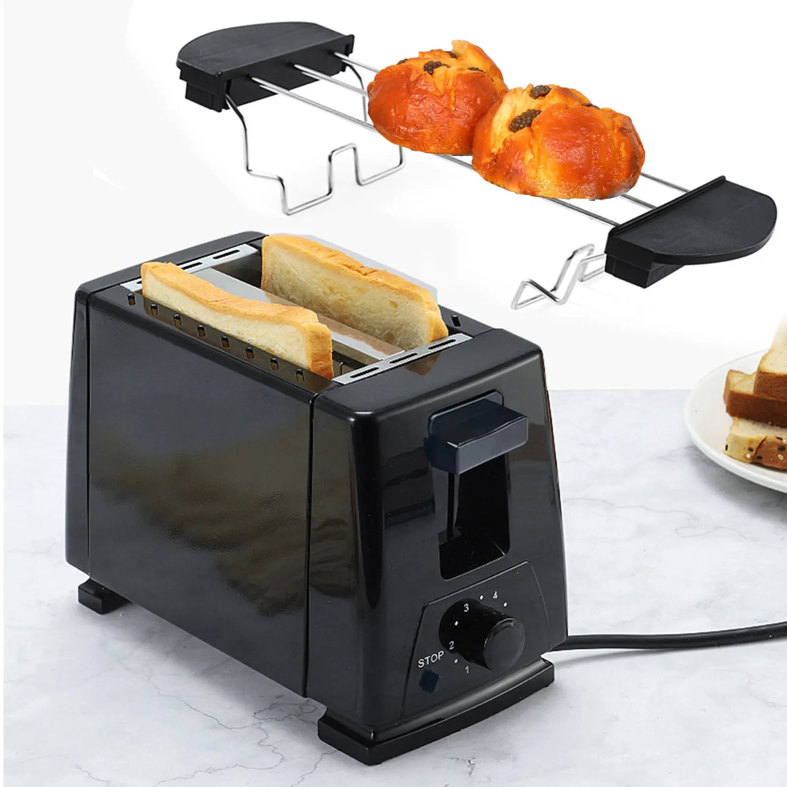 Frying Pan Toaster, 650W, Automatic Shut-Off and Ejection, 6 Settings, Heats Croissants