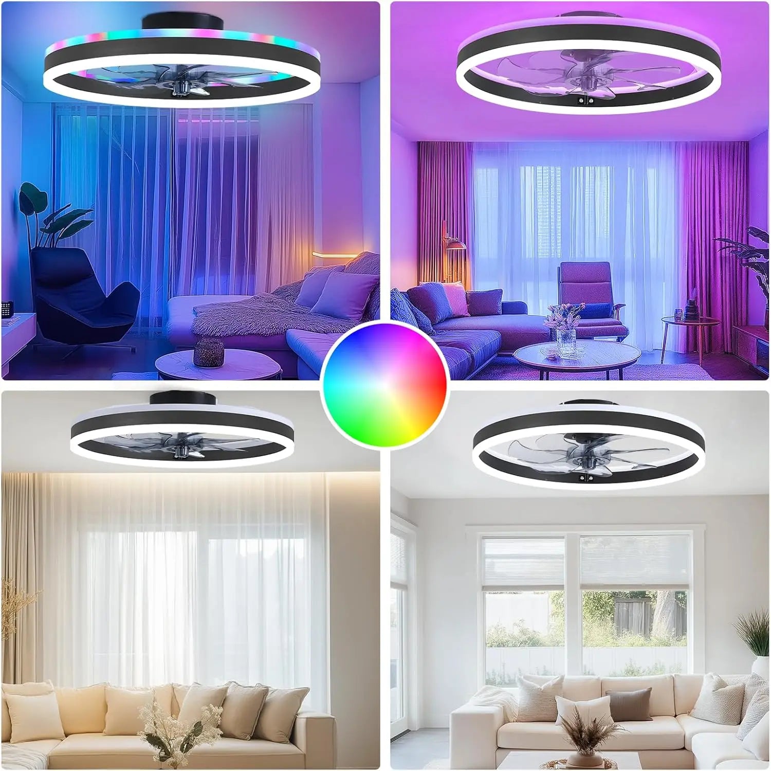RGB TUYA Modern Ceiling Fan (With Lighting) Silent LED Dimmable Ceiling Fan (With Remote Control) for Bedroom Study Dining Room
