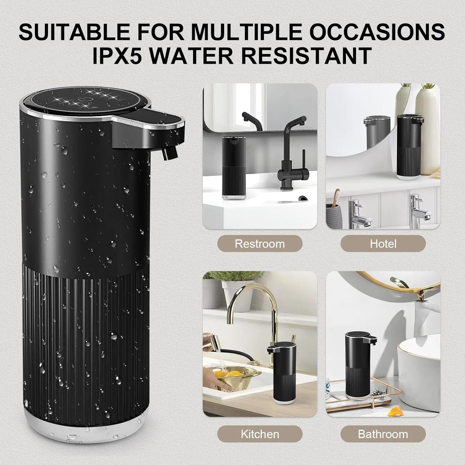 360ML Wall-Mounted IPX5 Waterproof 4-Levels Adjustable Rechargeable Electric Intelligent Automatic Sense Kitchen Soap Dispenser