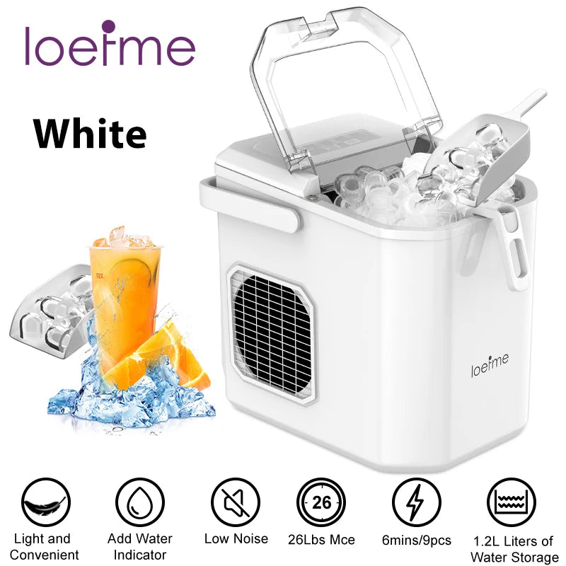 Loefme Ice Maker Cubes Machine Small Automatic Cleaning Bullet Shaped Ice Makers Fast Ice Making For Households Caffee Camping