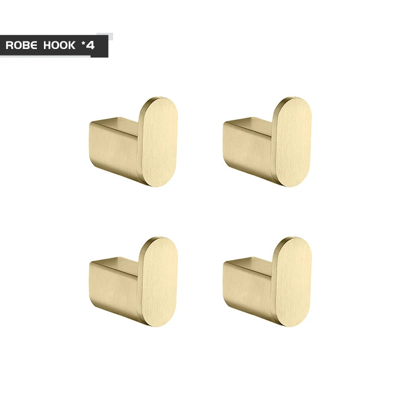 Bathroom Accessories Hardware Set Brushed Gold Robe Hook Towel Rail Bar Rack Toilet Brush Tissue Paper Holder Soap Dish Shelf