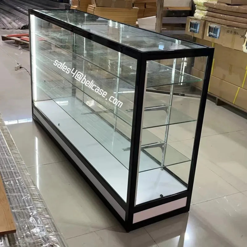 Custom, tobacco shop display counter with lighting smoke store high quality glass showcase display cases for Smoke Shop