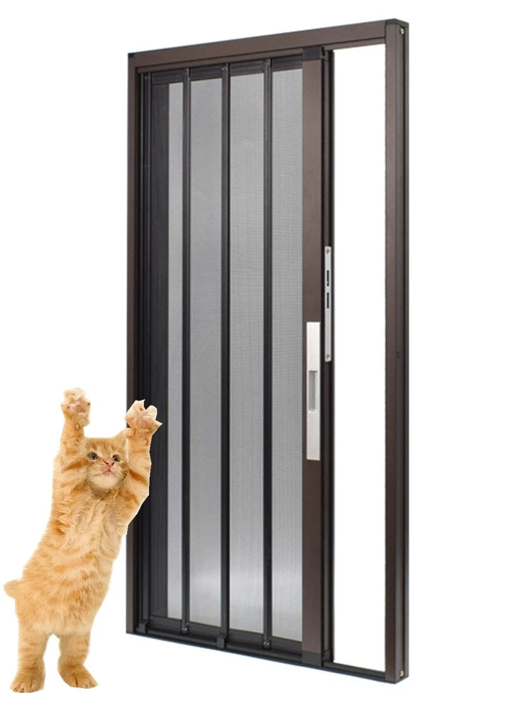 Cats mesh screen door anti scratch aluminum frame Pleated metal Mesh Retractable Folding fly Screen security door