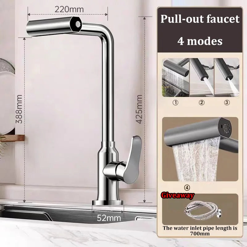 Stainless Steel High Quality Kitchen Faucet Pull-out Sink Household Sink Kitchen Hot and Cold Faucet Rotatable