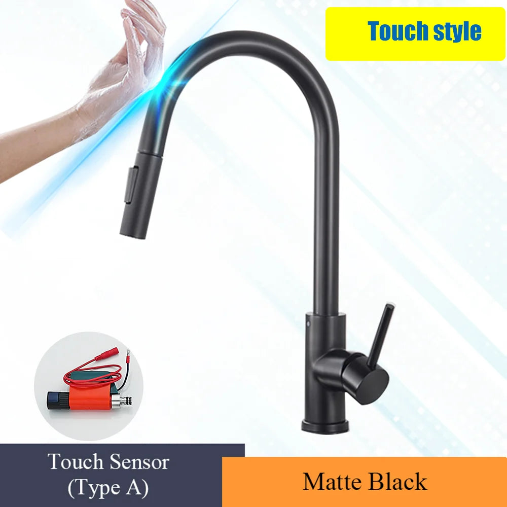ULGKSD Sensor Kitchen Faucet Stainless Steel Touch Control Mixer Tap Hot and Cold Water Single Handle Sink Sensitive Sink Faucet