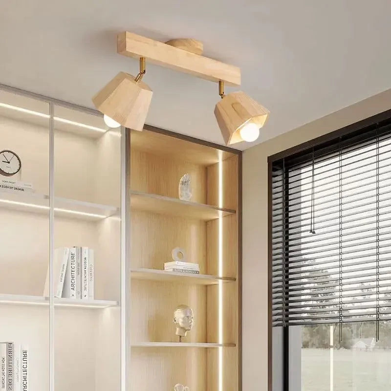 Wood Modern Led Ceiling Lamp For Aisle Bedroom Cloakroom Toilet Shop Corridor Track Light Fixture Long Chandelier With Spotlight
