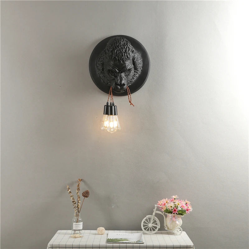 Modern Gorilla Resin Wall Lamps Art Deco Led Wall Sconce Kitchen Light Home Loft Industrial Vintage Luminaire Bulldog Wall light