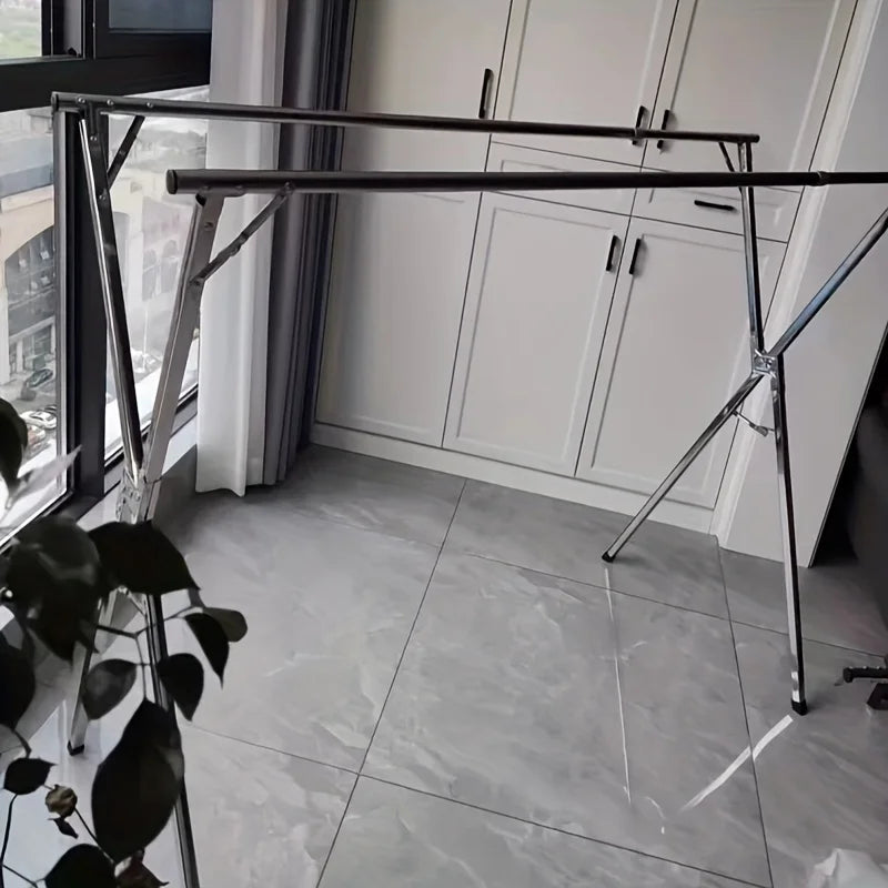 Floor Mounted Clothes Hanger,Floor-standing Clothes Drying Rack, Thickened Telescopic Folding Shelf