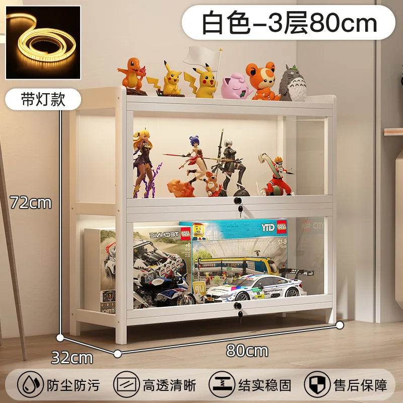 Display Cabinet Acrylic Curio Cabinet with Lock Glass Display Cabinet Natural Bamboo  Glass Cabinet Easy to Install,With Lights