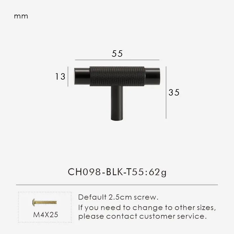 Nurlin Solid Brass Kitchen Furniture Handles Modern Knurled Patter Antique Matt Brass Black Color Cabinet Knobs T-Bar Pull