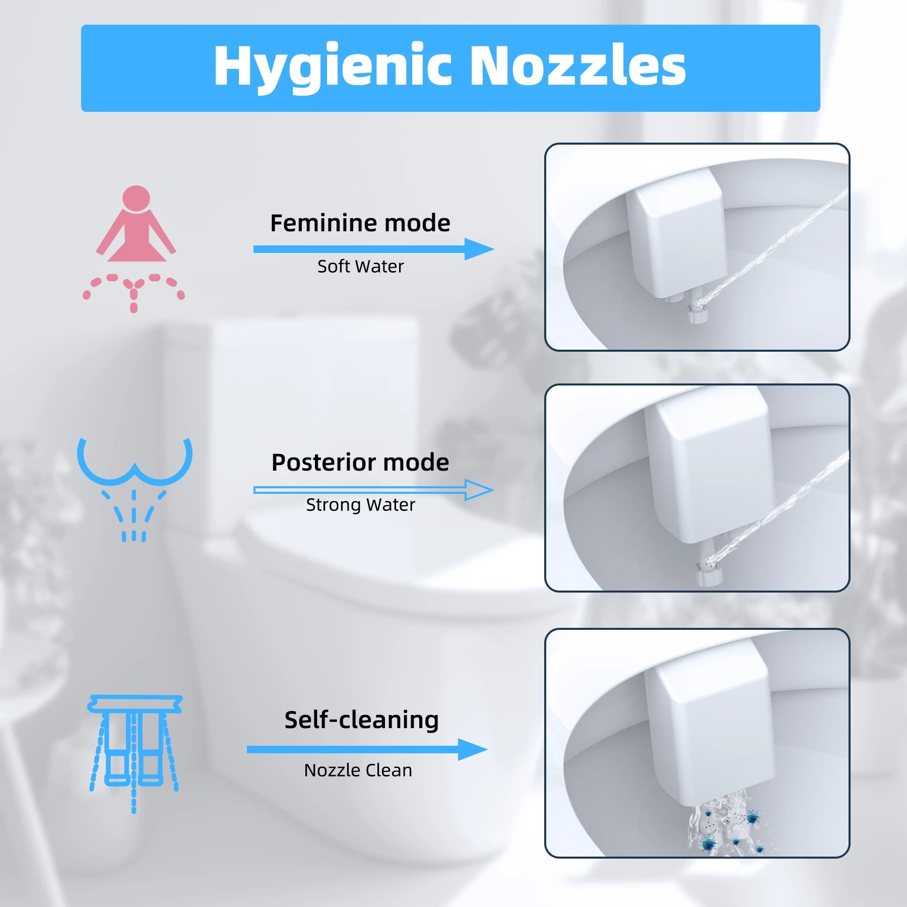 Bidet Attachment for Toilet, Hot and Cold Water Spray Non-Electric Dual Nozzle for Frontal & Rear Wash Adjustable Water Pressure