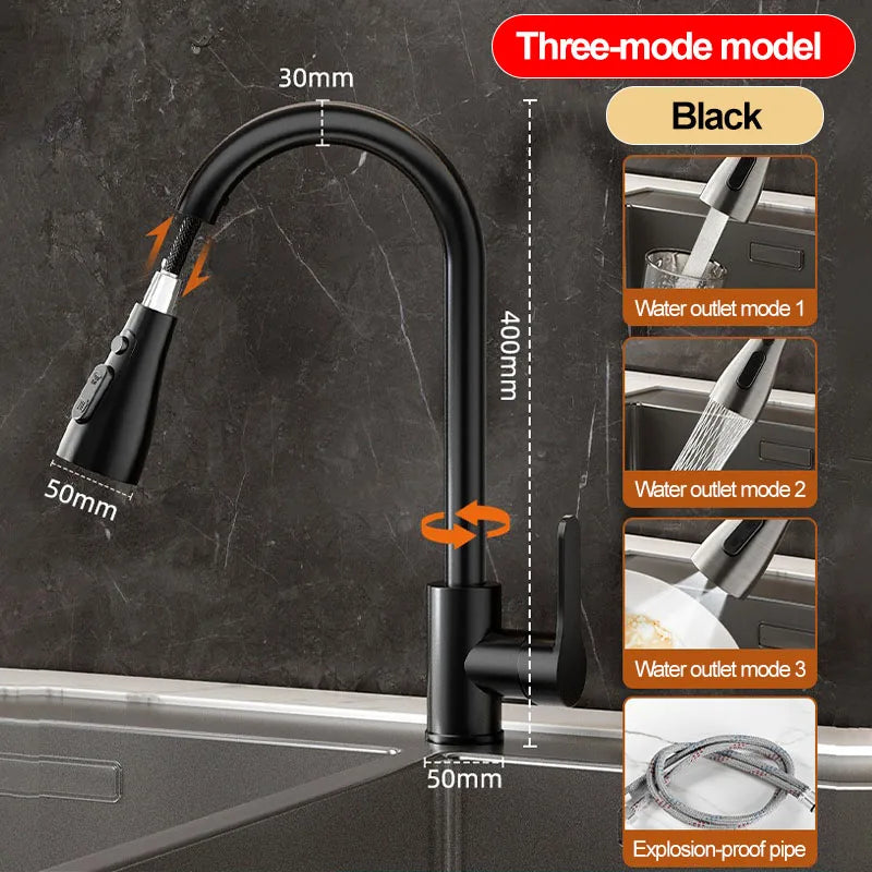Stainless steel kitchen pull-out faucet, hot and cold household splash-proof sink, retractable sink, vegetable washing basin fau
