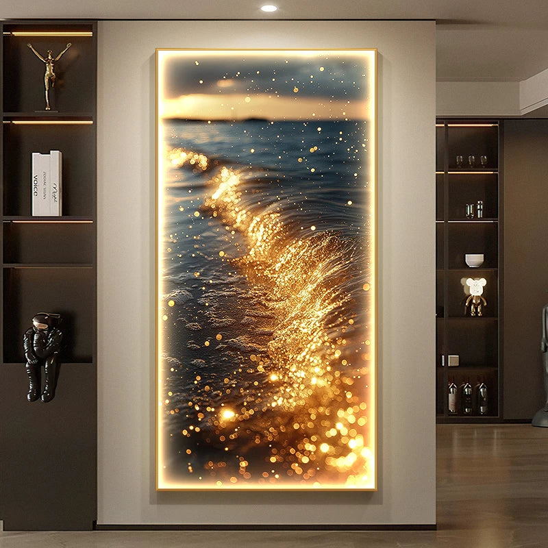 Modern Decoration LED Wall Lamps Luxury Entrance Living Room  Corridor Decoration Golden Waves Hanging Painting  Mural Light