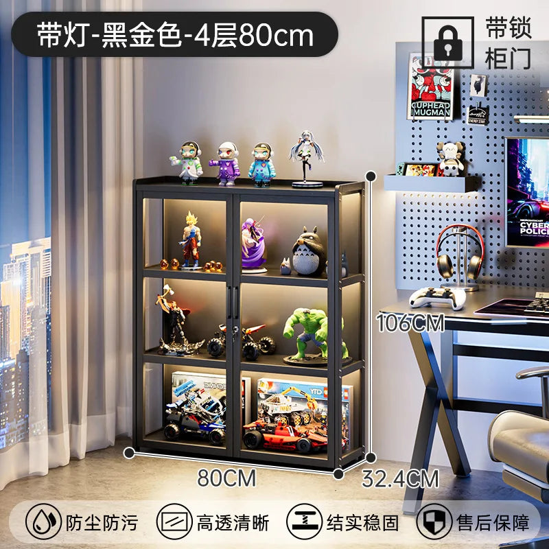 Display Cabinet Acrylic Curio Cabinet with Lock Glass Display Cabinet Natural Bamboo  Glass Cabinet Easy to Install,With Lights