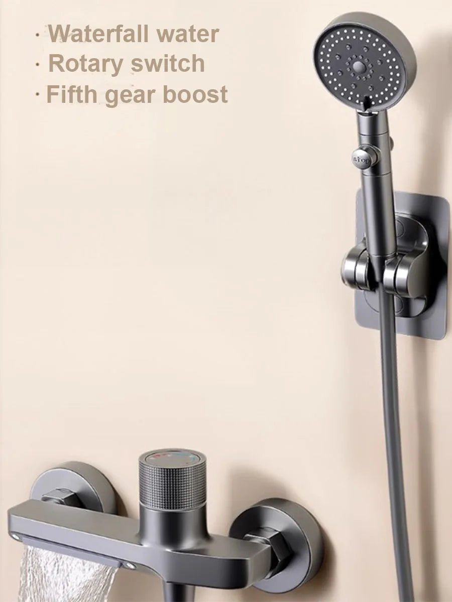 Heavy-Duty Brass Shower System - Thermostatic Mixer Valve with Anti-Leak Hose & Adjustable Bracket