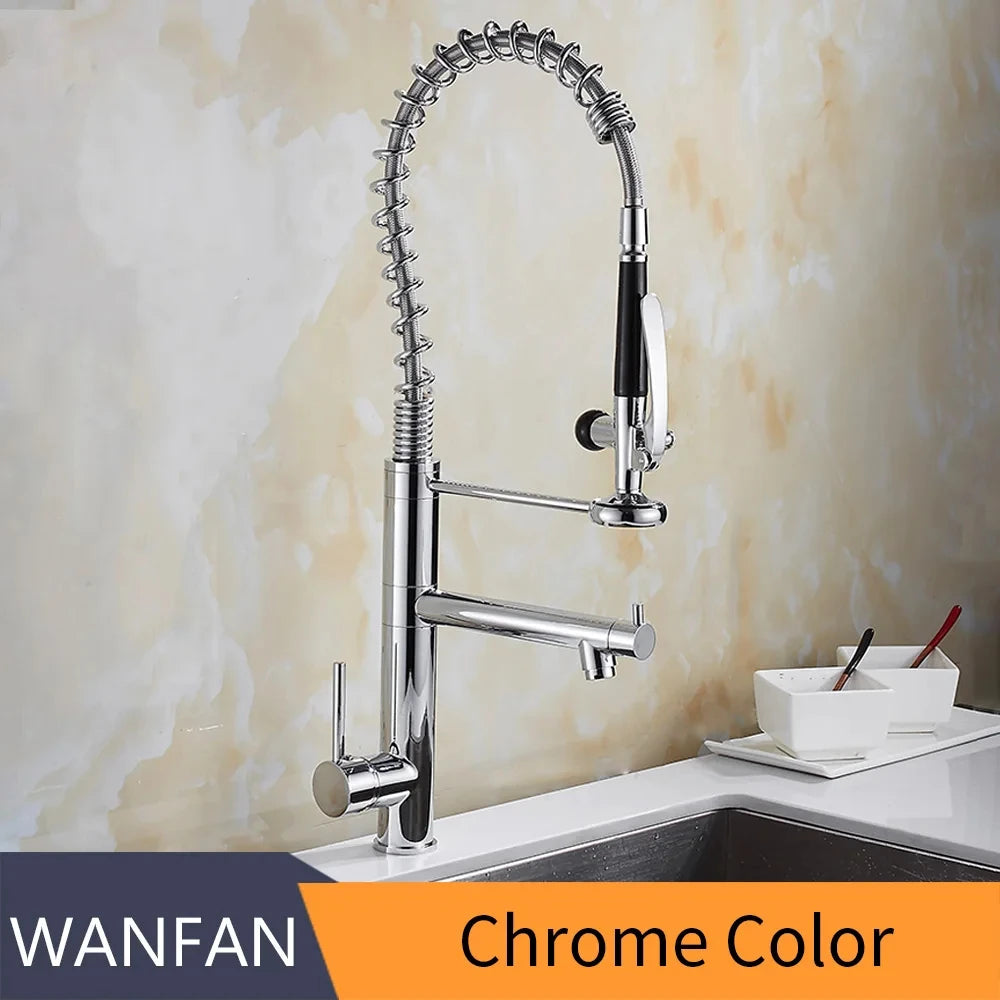 Chrome Kitchen Faucet Spring 360° Pull Down Sprayer Hot Cold Water Mixer Tap Deck Mounted Dual Spout Nozzle Faucets Crane 4829