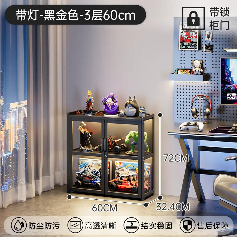 Display Cabinet Acrylic Curio Cabinet with Lock Glass Display Cabinet Natural Bamboo  Glass Cabinet Easy to Install,With Lights