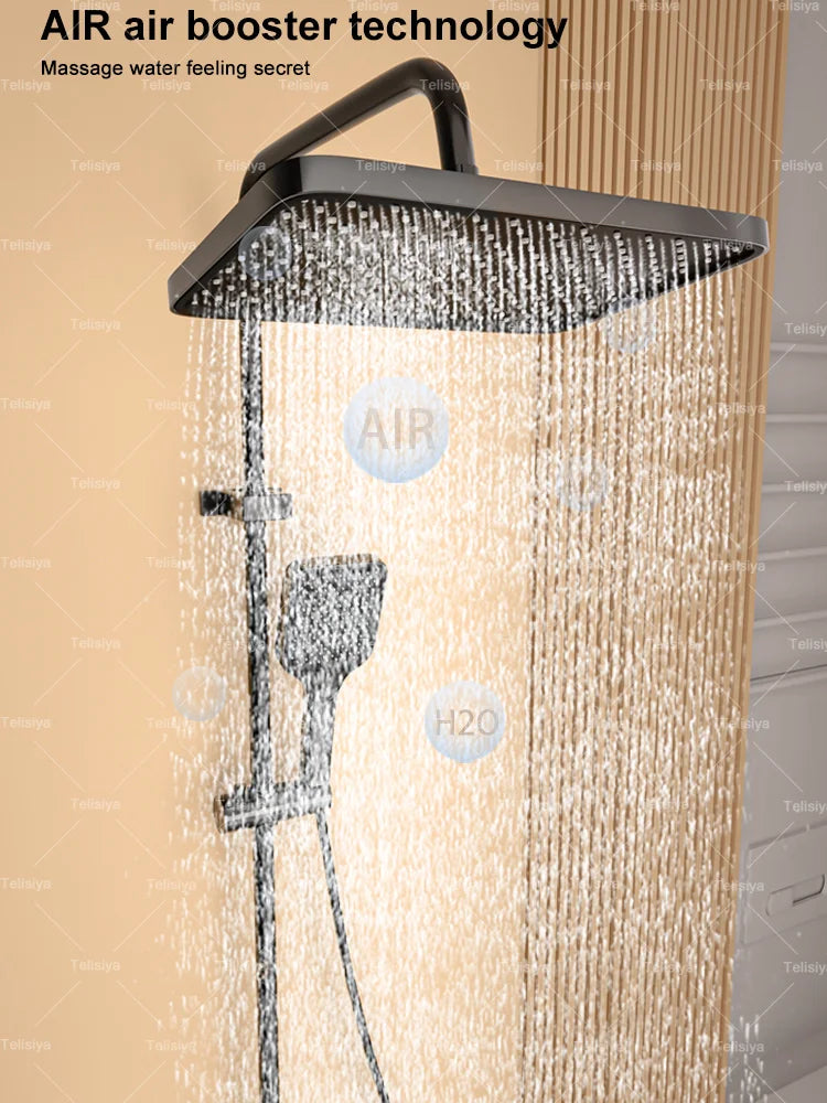 Bathroom Shower Set Digital Display Showers Hot Cold Wall-Mounted Rainfall Bathtub Showers Faucet Set