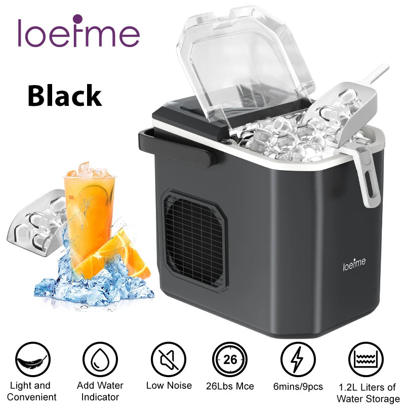 Loefme Ice Maker Cubes Machine Small Automatic Cleaning Bullet Shaped Ice Makers Fast Ice Making For Households Caffee Camping