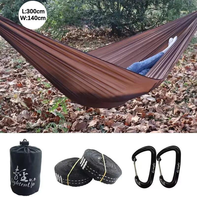 300x140cm Camping Parachute Hammock Single Portable Outdoor Indoor Nylon Hammock Adult Child Swing for Adventure Garden Backyard