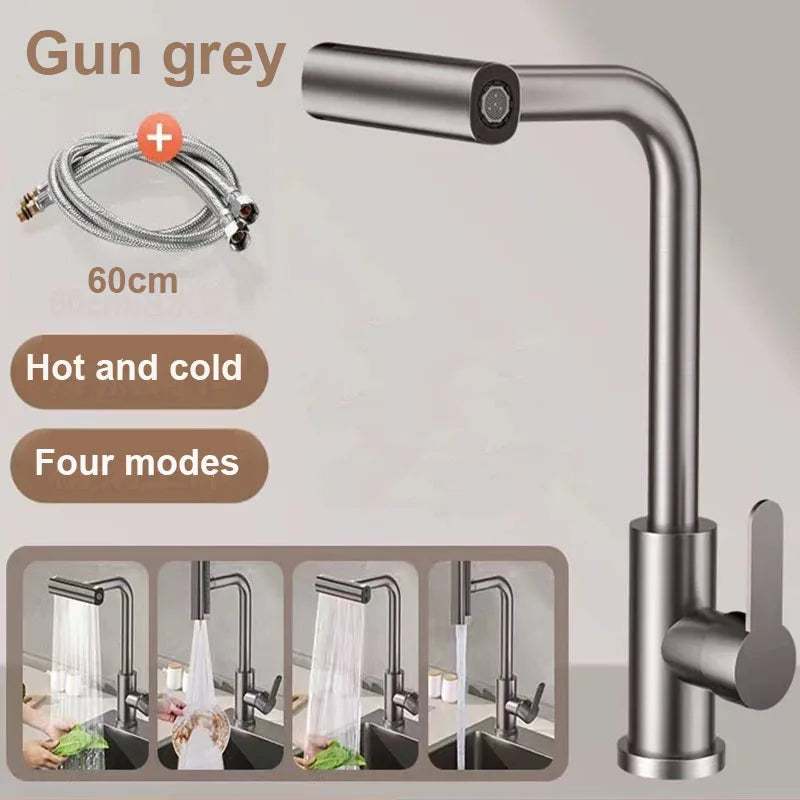 Brass Kitchen Faucet Single Hole Pull-Out Spout Kitchen Sink Mixer Faucet Four-bar Water Outlet Mode Cold and Hot Mixer Faucet