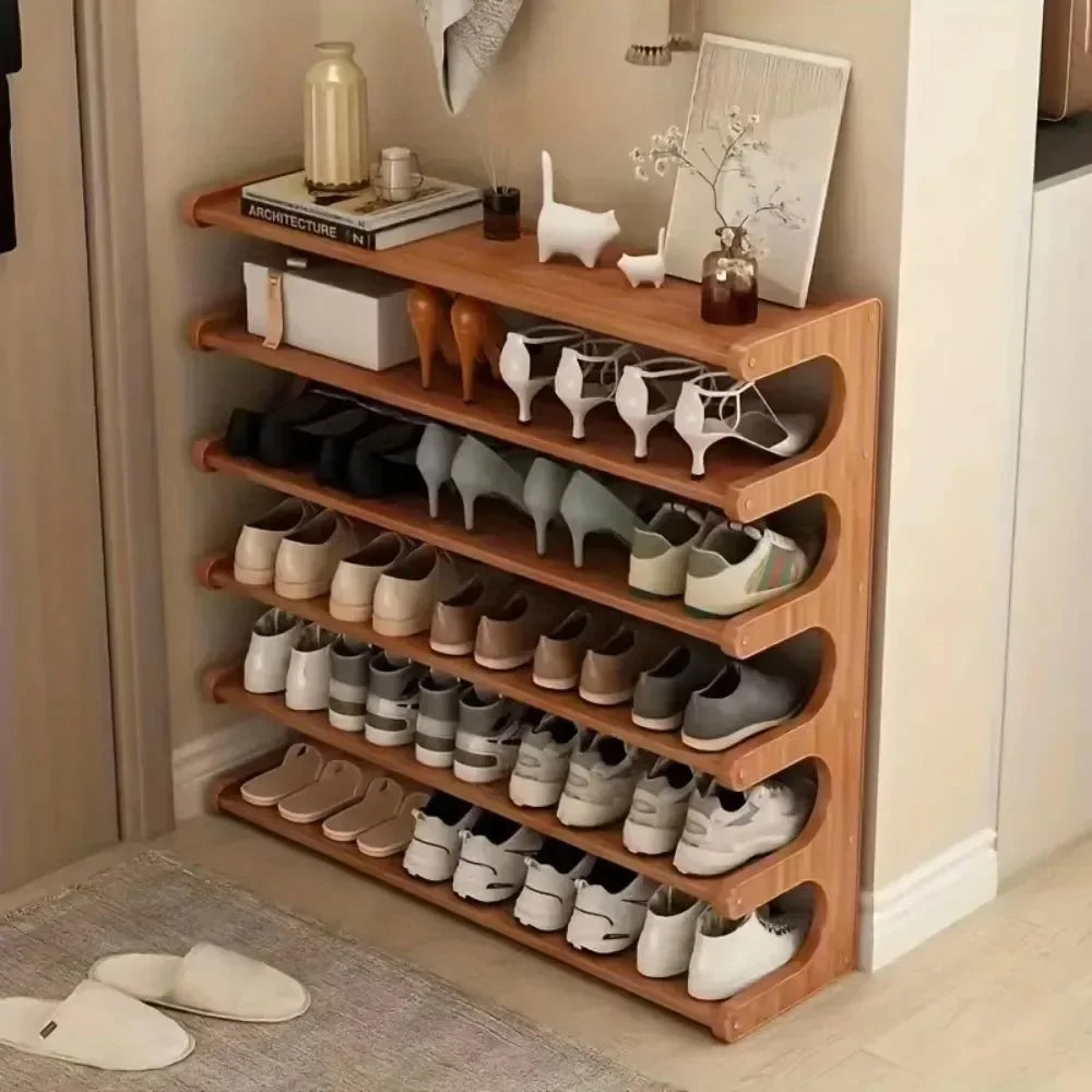 Entrance Shoe Rack Simple Shoe Storage Rack Chinese Style Shoe Cabinet Wooden Storage Rack Multifunctional Bamboo Shoe Cabinet