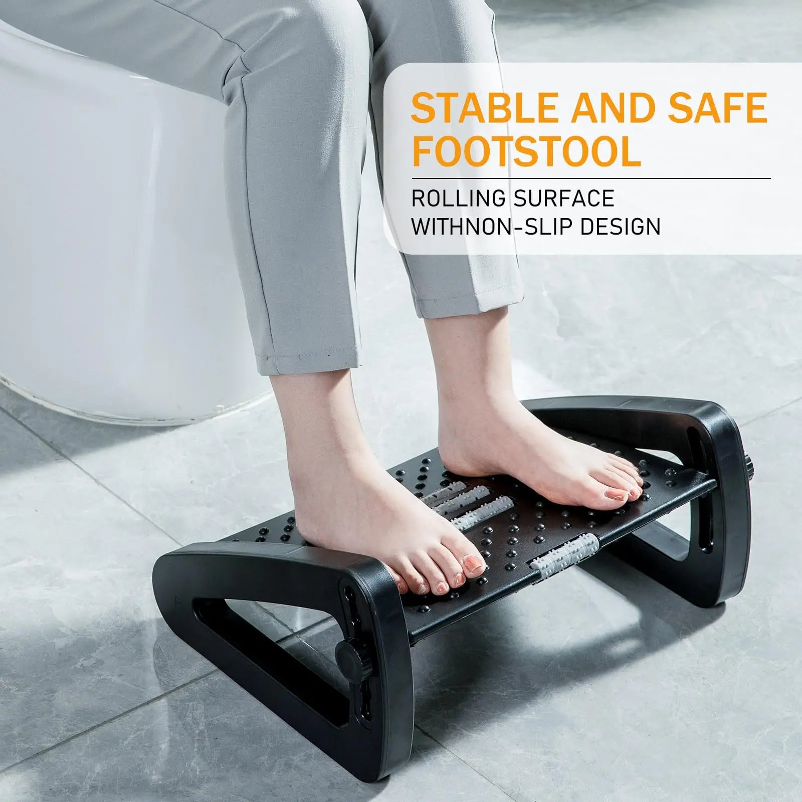 Foot Rest for Under Desk at Work Ergonomic 6 Heights Adjustable Footrest with Massage Roller Portable Under Desk Foot Stool