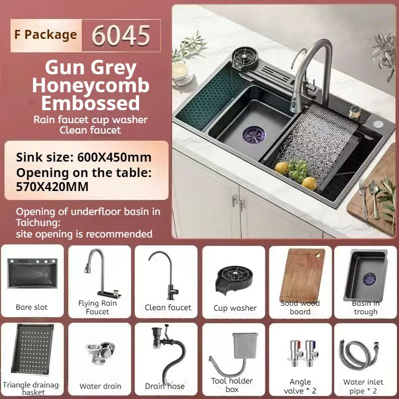 Nano Stainless Steel Kitchen Sink Matte Square Kitchen Accessories High-Quality Large Single Bowl Wash Basin Kitchen Faucets