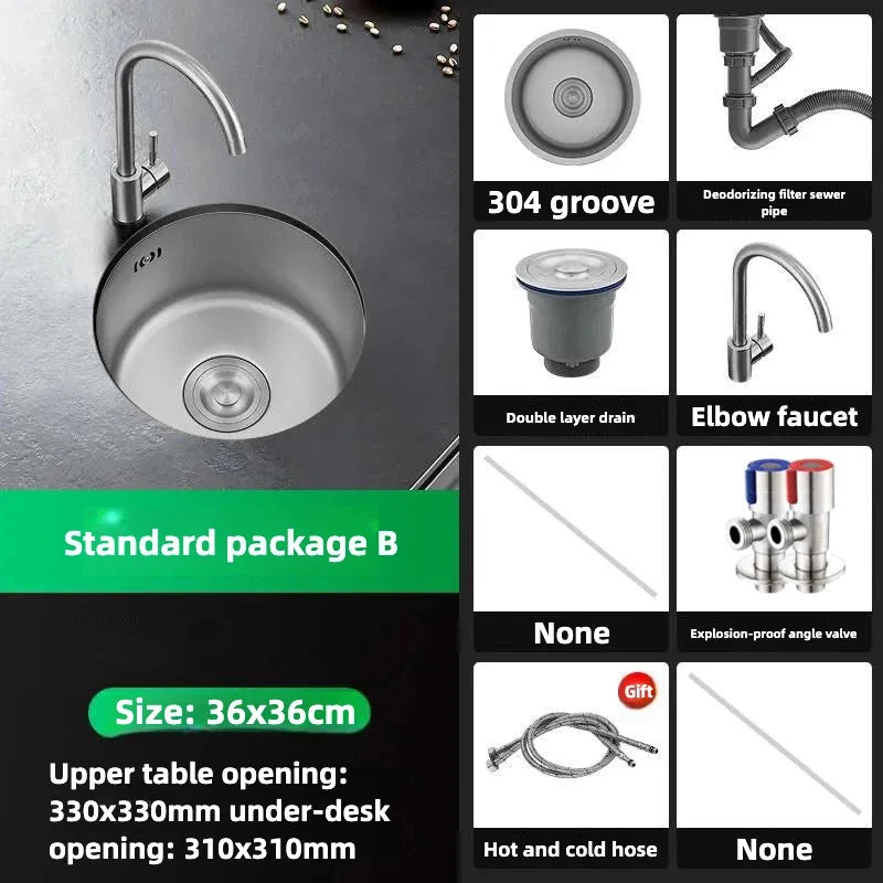 Black Round Bar Sink Nano Stainless Steel Single Basin Small Kitchen Dishwashing and Vegetable Washing Sink kitchen sink cocina